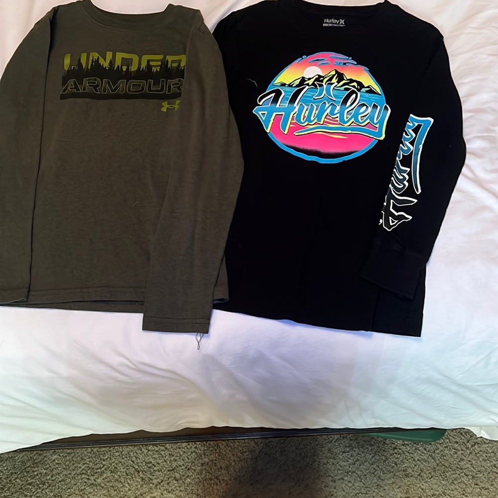 Youth size Small long sleeve T shirts- Under Armor & Hurley